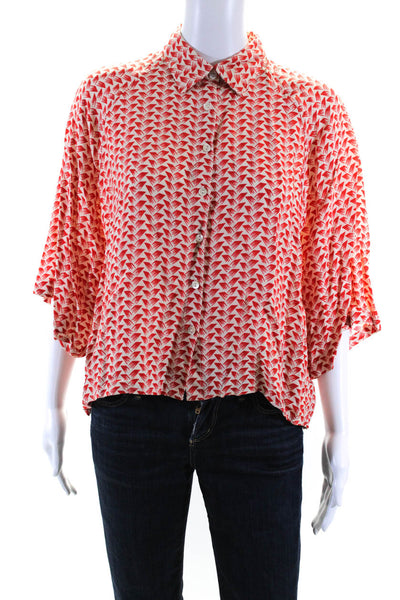 Attic and Barn Women's Collared Short Sleeves Button Down Shirt Red Size S