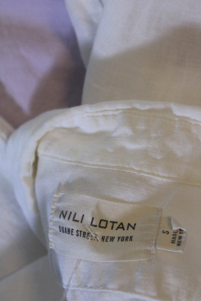 Nili Lotan Women's Collared Long Sleeves Linen Button Down Shirt White Size S
