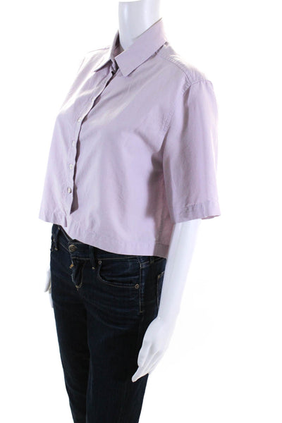 Tela Women's Collared Short Sleeves Button Down Cropped Shirt Purple Size XS