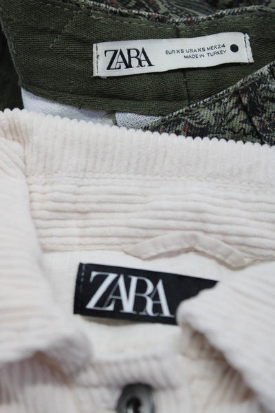 Zara Womens Button Down Corduroy Shirt Jeans White Green Size Extra Small Lot 2