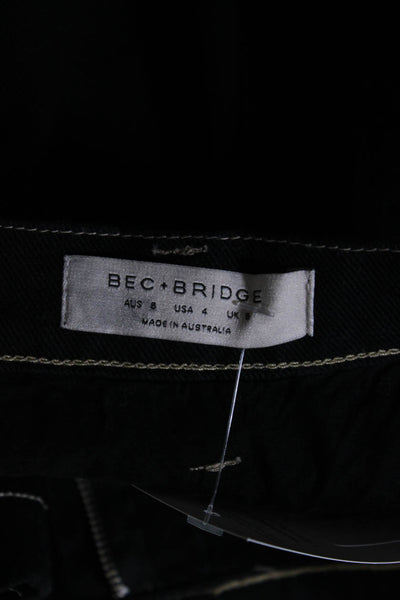 Bec & Bridge Womens Cotton Denim Pleated Waist High-Rise Jeans Black Size 4