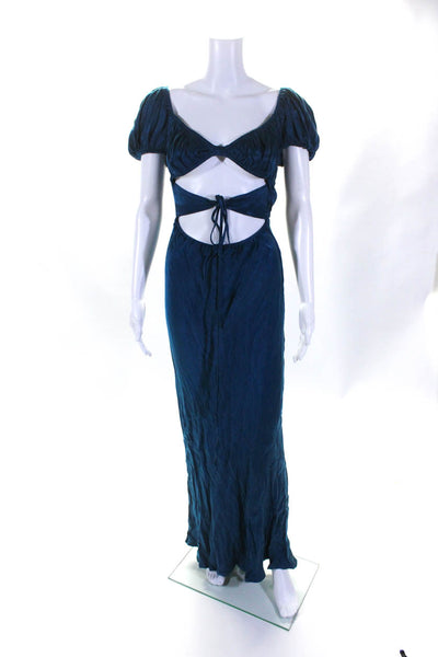 VRG GRL Women's Short Sleeves Cut-Out Empire Waist Maxi Dress Teal Size 10