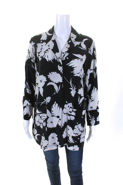 Ganni Women's Collared Long Sleeves Button Down Silk Floral Shirt Size 36