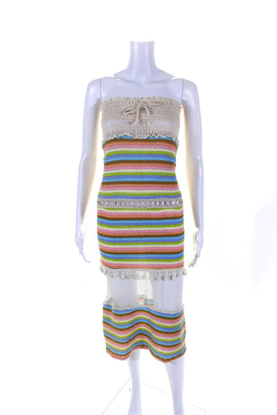 Taylor Rose Womens Open Knit Striped Maxi Cover Up Skirt Multicolor Size S
