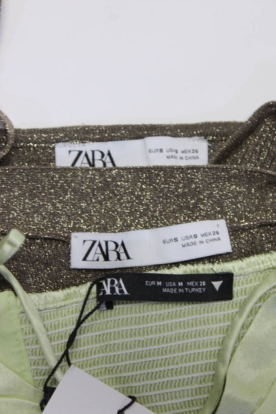 Zara Womens Metallic Ribbed 2 Piece Slip Dress Sweater Set Brown Size S M Lot 2