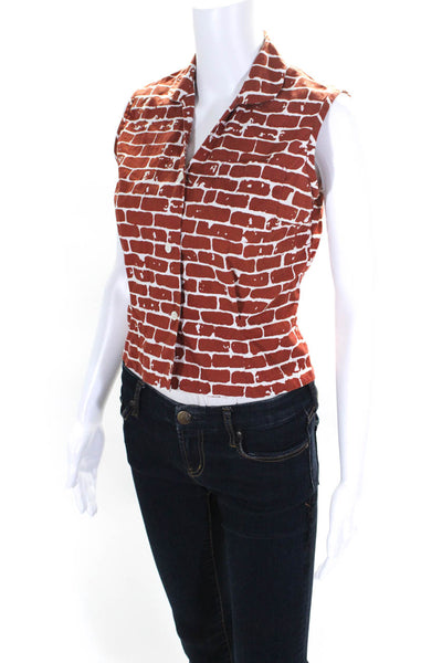 Linda St. John Womens Collared Sleeveless Button Down Pocket Blouse Brown Size S