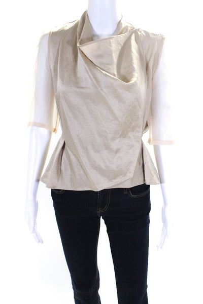 Gary Graham Women's Collared Sheer Sleeves Open Front Blouse Beige Size  4