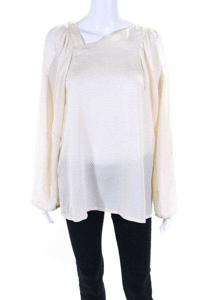 Rachel Comey Women's Round Neck Long Sleeves Slit Hem Silk Blouse Cream Size 2