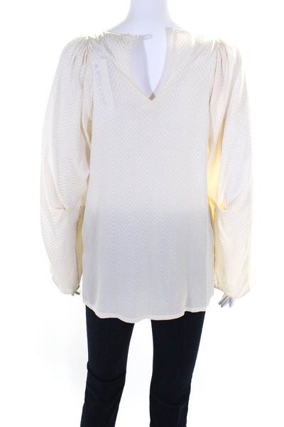 Rachel Comey Women's Round Neck Long Sleeves Slit Hem Silk Blouse Cream Size 2