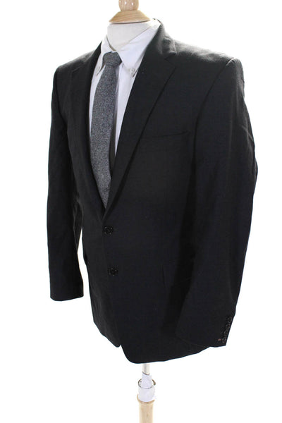 Pink Men's Collared Long Sleeves Two Button Lined Jacket Charcoal Gray Size 40