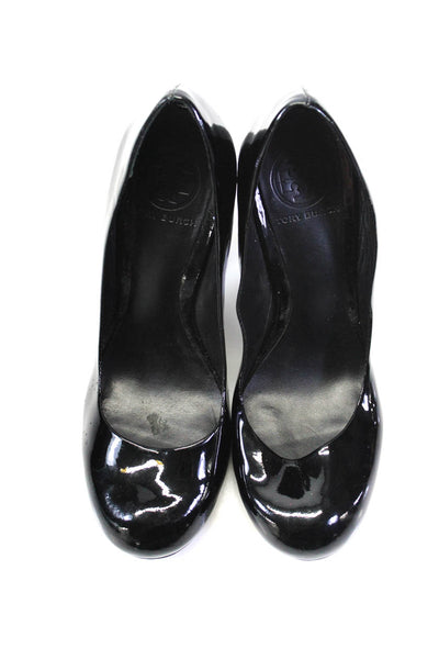 Tory Burch Womens Round Toe Glitter Block Heels Patent Leather Pump Black Size 9