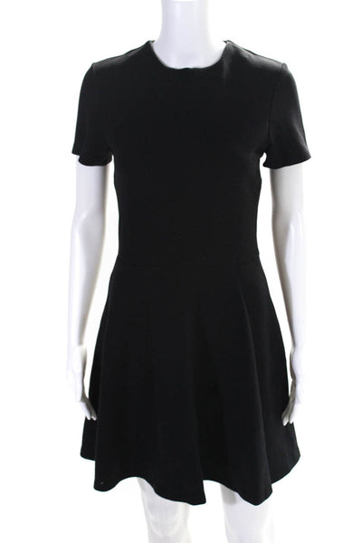 Amour Vert Womens Short Sleeves Knee Length A Line Dress Black Size Small