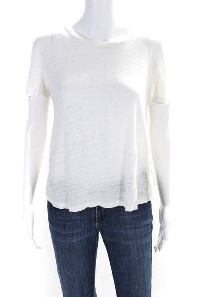 A.L.C. Womens Linen Short Sleeve Crew Neck Tee Shirt White Size Medium