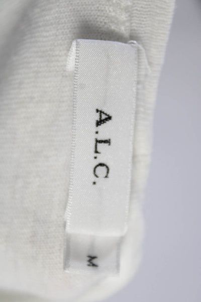 A.L.C. Womens Linen Short Sleeve Crew Neck Tee Shirt White Size Medium