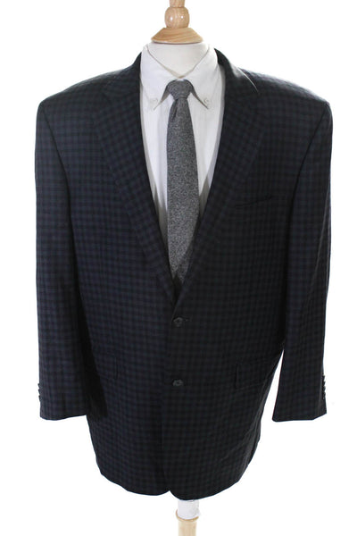 Jack Victor Mens Plaid Two Button Loretto Sports Jacket Blue Wool Size 48 Regula