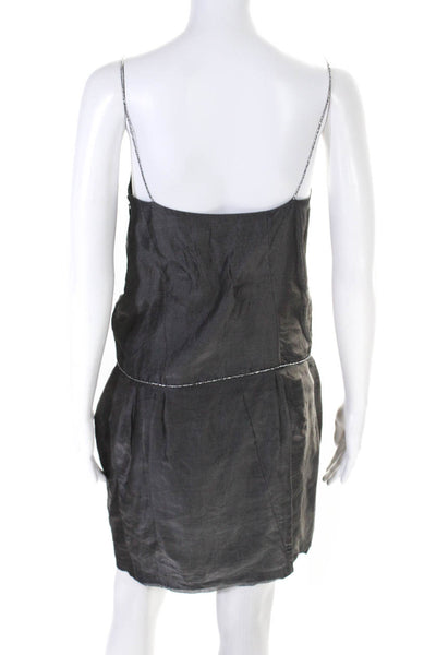 Nina Ricci Womens Silk Metallic Trim V Neck Knee Length Shift Dress Gray Size 38