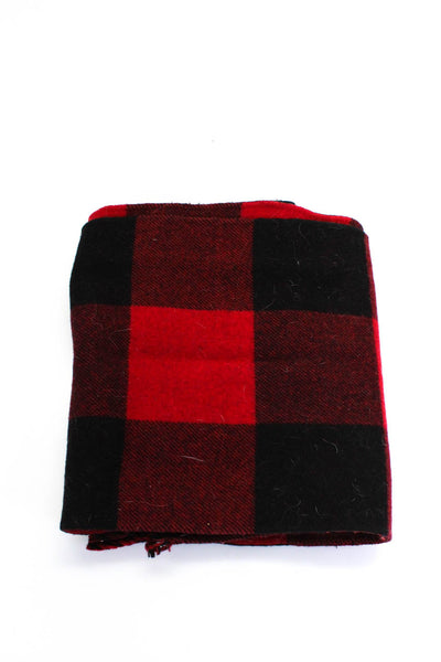 Mackage Womens Wool Check Print Frayed Wrapped Scarf Red Size OS