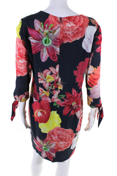 Vilagallo Womens Cotton Floral Round Neck Long Sleeve Dress Multicolor Size 42