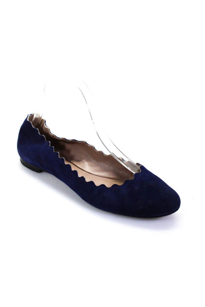 Chloe Womens Suede Wavy Trim Round Toe Slip On Ballerina Flats Navy Size 37 7