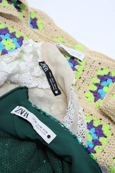 Zara Women's Square Neck Crochet Cropped Top Multicolor Size M Lot 3
