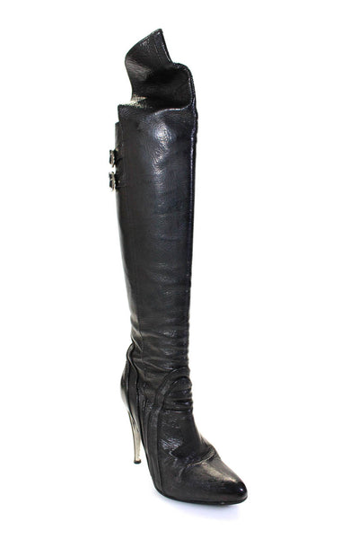 Versace Womens Leather Pointed Toe Over The Knee Boots Black Size 36 6