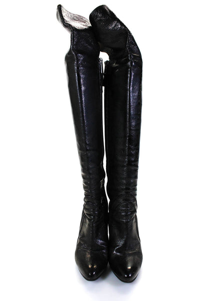 Versace Womens Leather Pointed Toe Over The Knee Boots Black Size 36 6