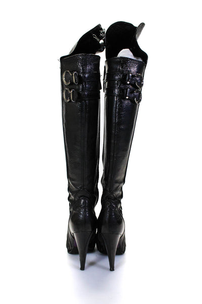 Versace Womens Leather Pointed Toe Over The Knee Boots Black Size 36 6