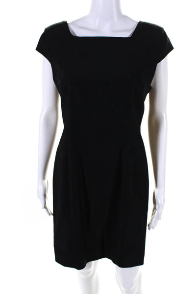 Helmut Lang Womens Black Square Neck Zip Back Cap Sleeve Shift Dress Size 8