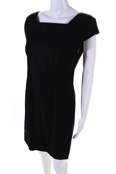 Helmut Lang Womens Black Square Neck Zip Back Cap Sleeve Shift Dress Size 8