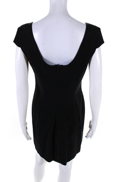 Helmut Lang Womens Black Square Neck Zip Back Cap Sleeve Shift Dress Size 8