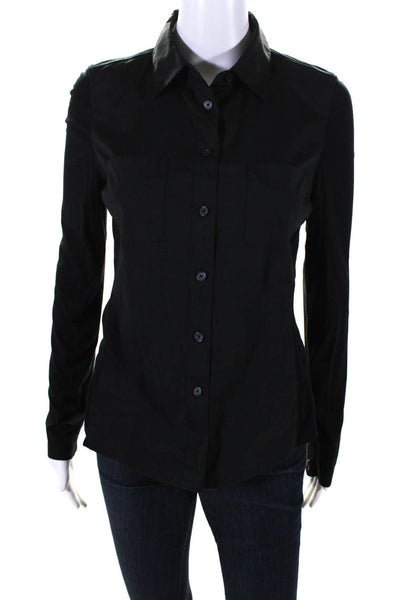 DKNY Womens Black Cotton Collar Long Sleeve Button Down Blouse Top Size 8