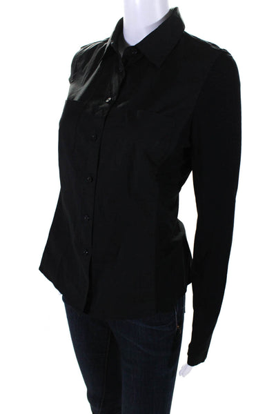 DKNY Womens Black Cotton Collar Long Sleeve Button Down Blouse Top Size 8