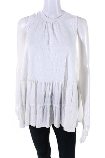 Free People Womens Tiered Jersey Hem Sleeveless Tunic Blouse White Size Small