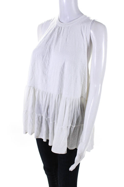 Free People Womens Tiered Jersey Hem Sleeveless Tunic Blouse White Size Small