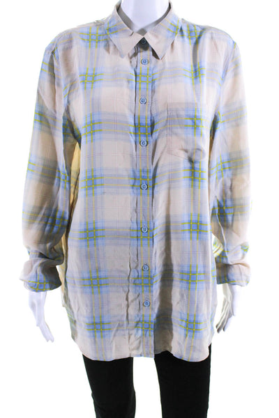 Equipment Femme Women's Collared Long Sleeves Button Up Plaid Shirt Size L