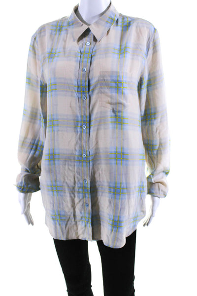 Equipment Femme Women's Collared Long Sleeves Button Up Plaid Shirt Size L