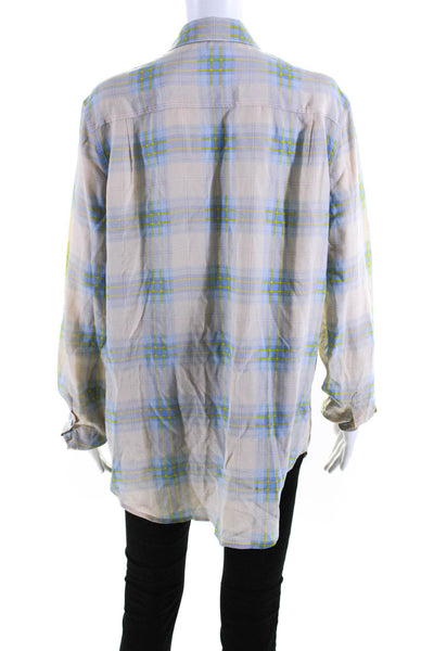 Equipment Femme Women's Collared Long Sleeves Button Up Plaid Shirt Size L