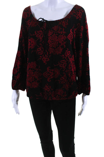 Alice + Olivia Womens Paisley Embroidered 3/4 Sleeve Blouse Black Red Size S/P