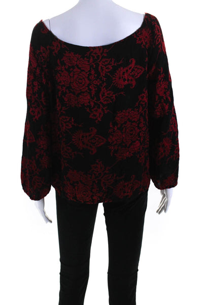 Alice + Olivia Womens Paisley Embroidered 3/4 Sleeve Blouse Black Red Size S/P