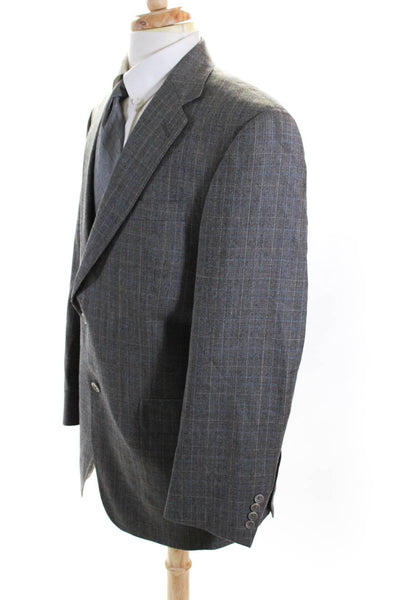 Hart Schaffner Marx Mens Wool Plaid V-Neck Two Button Suit Jacket Gray Size 40