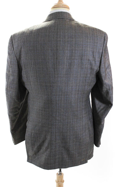 Hart Schaffner Marx Mens Wool Plaid V-Neck Two Button Suit Jacket Gray Size 40