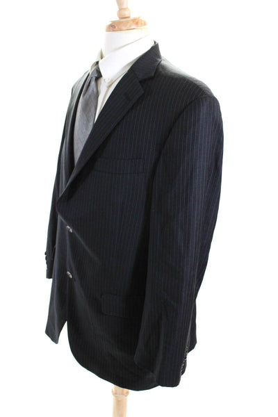 Hart Schaffner Marx Mens Striped Notch Collar Two Button Suit Jacket Black 42R