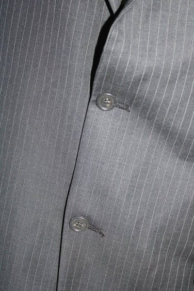 Hart Schaffner Marx Mens Striped Notch Collar Two Button Suit Jacket Black 42R