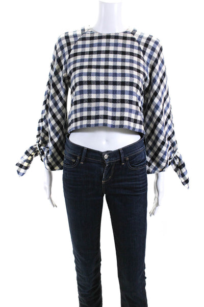 Tibi Women's Round Neck Long Sleeves Cropped Pullover Sweater Plaid Size XS