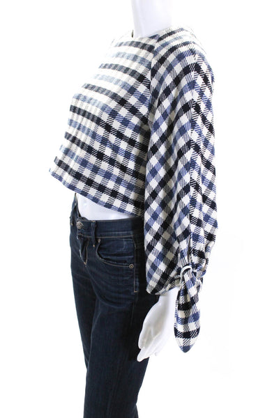 Tibi Women's Round Neck Long Sleeves Cropped Pullover Sweater Plaid Size XS