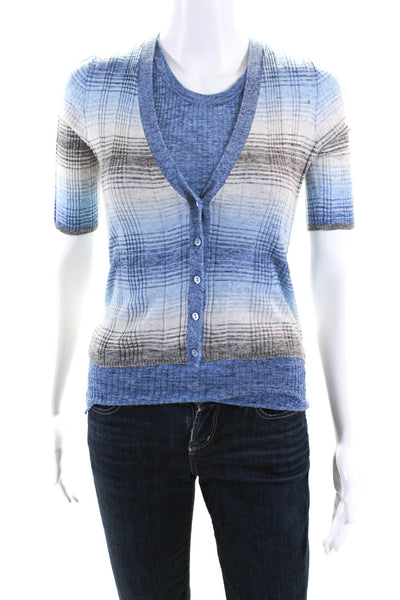 Cotton By Autumn Cashmere Women's Scoop Neck Two Piece Sweater Set Blue Size S