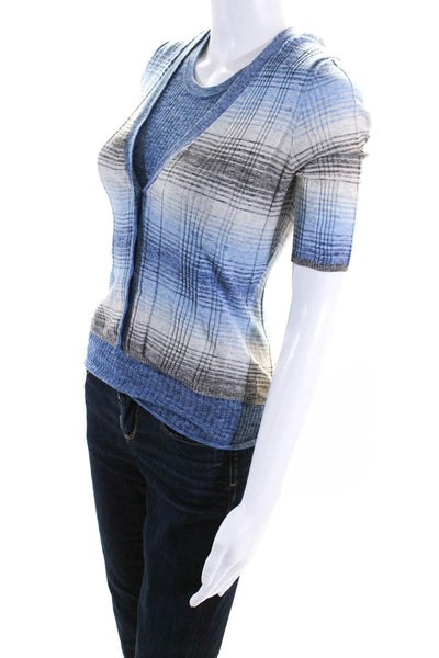 Cotton By Autumn Cashmere Women's Scoop Neck Two Piece Sweater Set Blue Size S