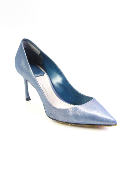 Christian Dior Womens Metallic Fabric Pointed Toe Heels Pumps Blue Size 36 6