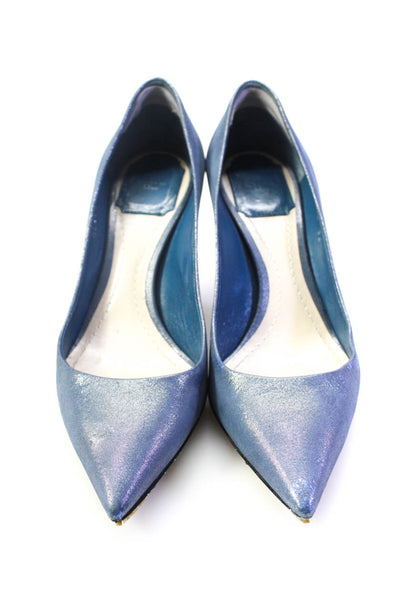Christian Dior Womens Metallic Fabric Pointed Toe Heels Pumps Blue Size 36 6