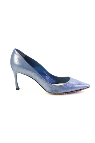 Christian Dior Womens Metallic Fabric Pointed Toe Heels Pumps Blue Size 36 6